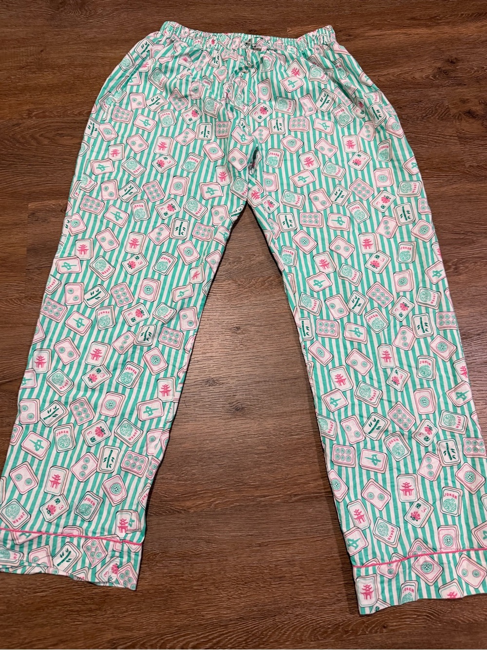 8 Oak Lane Mahjong Stripe Cotton Pajama Set Long Sleeve Pants Medium - Picture 6 of 7